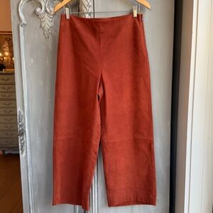 Vince Pants Size 6 Fall Culottes Suede Wide Leg Cropped in Brick Red Orange